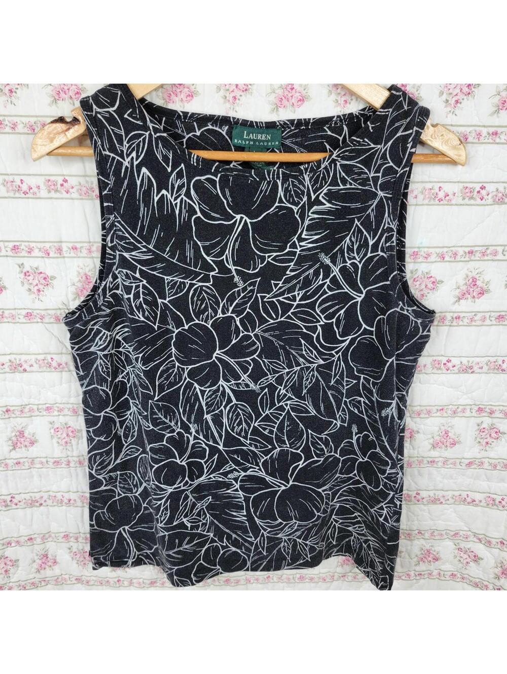 Lauren Ralph Lauren Black & White Floral Tank Top
